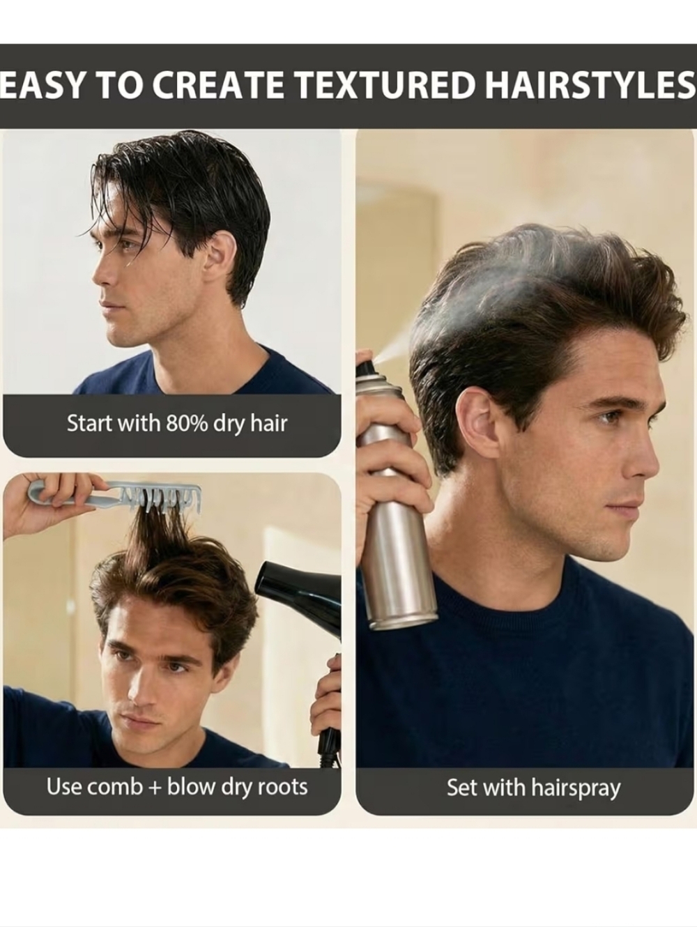 4-Pack Hair Texturizing Combs - Picture 3 of 8